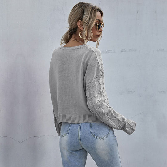 Damen Lässiger Oversize-Strickpullover mit geometrischem Zopfmuster und tiefen Ärmelabschlüssen Shop Nory