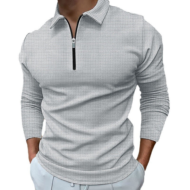 Herren Feines Waffelstrick-Halbzip-Polo mit Kentkragen & Langarm Shop Nory