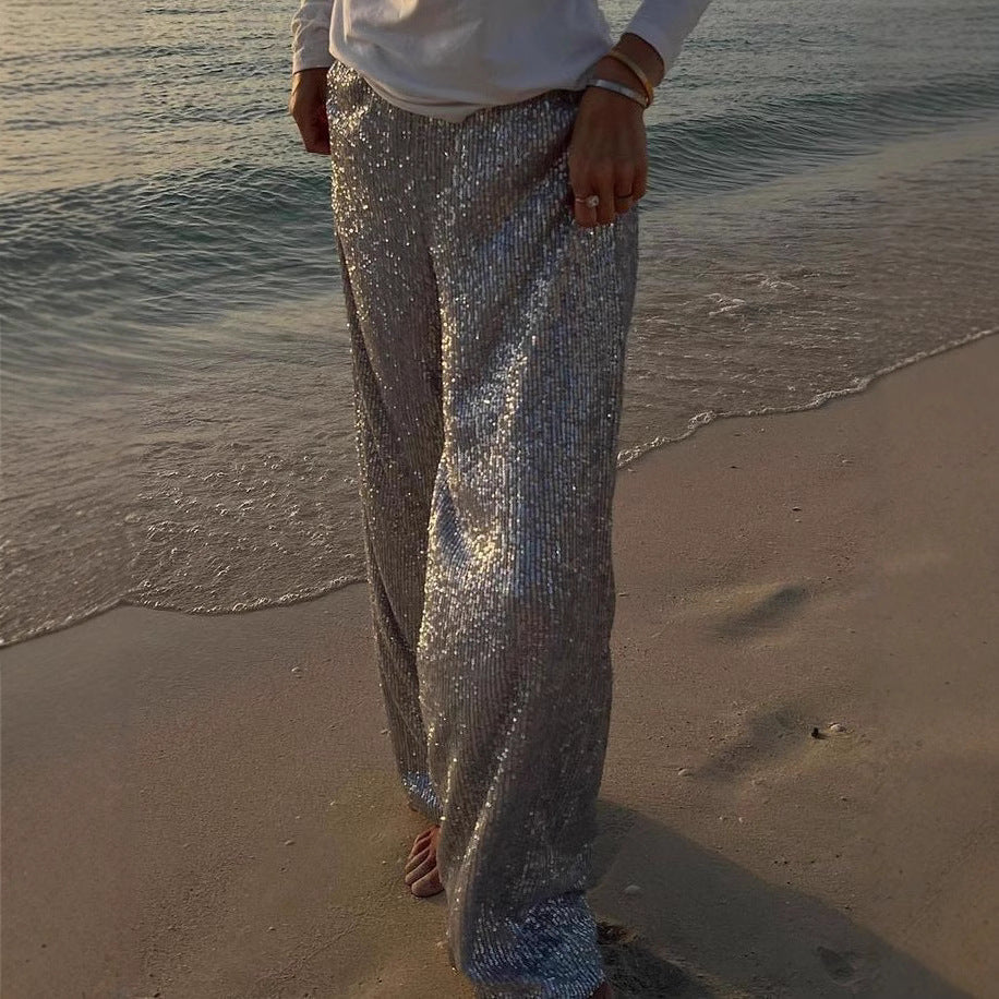 Damen Glitzernde Palazzo-Hose