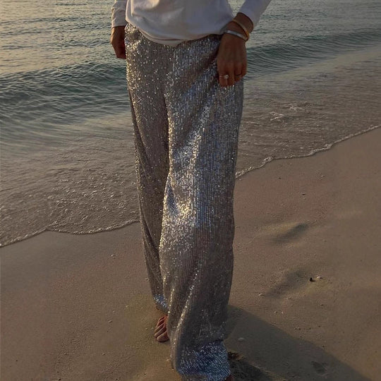 Damen Glitzernde Palazzo-Hose
