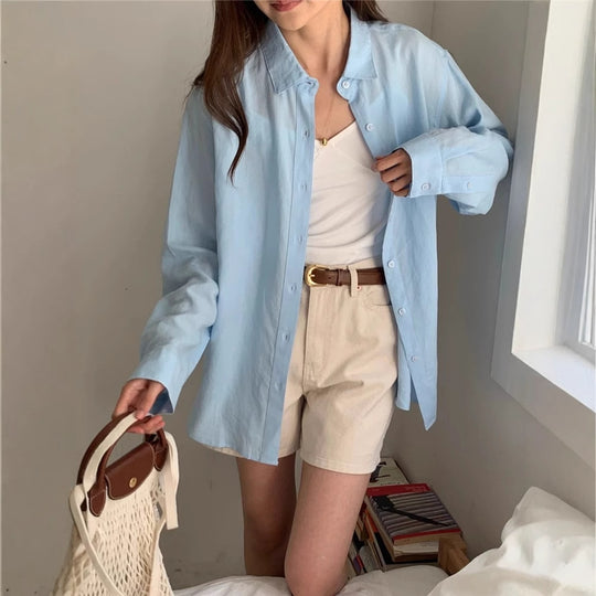 Damen Lässige Oversize-Hemdbluse mit kastiger Silhouette und krempelbaren Ärmeln Shop Nory