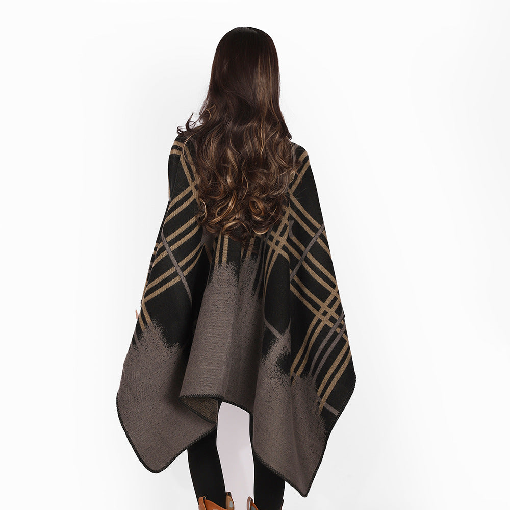 Damen Oversize-Capeponcho aus Wollmix mit Stern- und Karojacquard und weichfallendem Fall Shop Nory