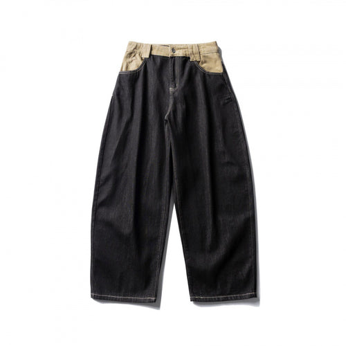 Unisex Weite zweifarbige Denimhose mit hohem Bund und kontrastierten Eingrifftaschen Shop Nory