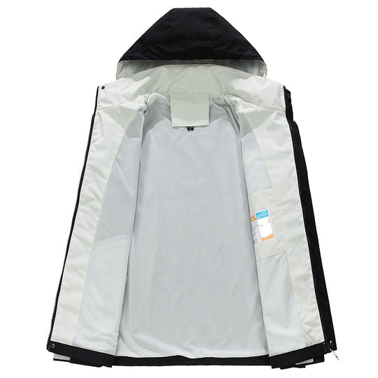 Herren Dreilagige wasserabweisende Kapuzen‑Outdoorjacke mit Mesh‑Futter und verdecktem Reißverschluss Shop Nory