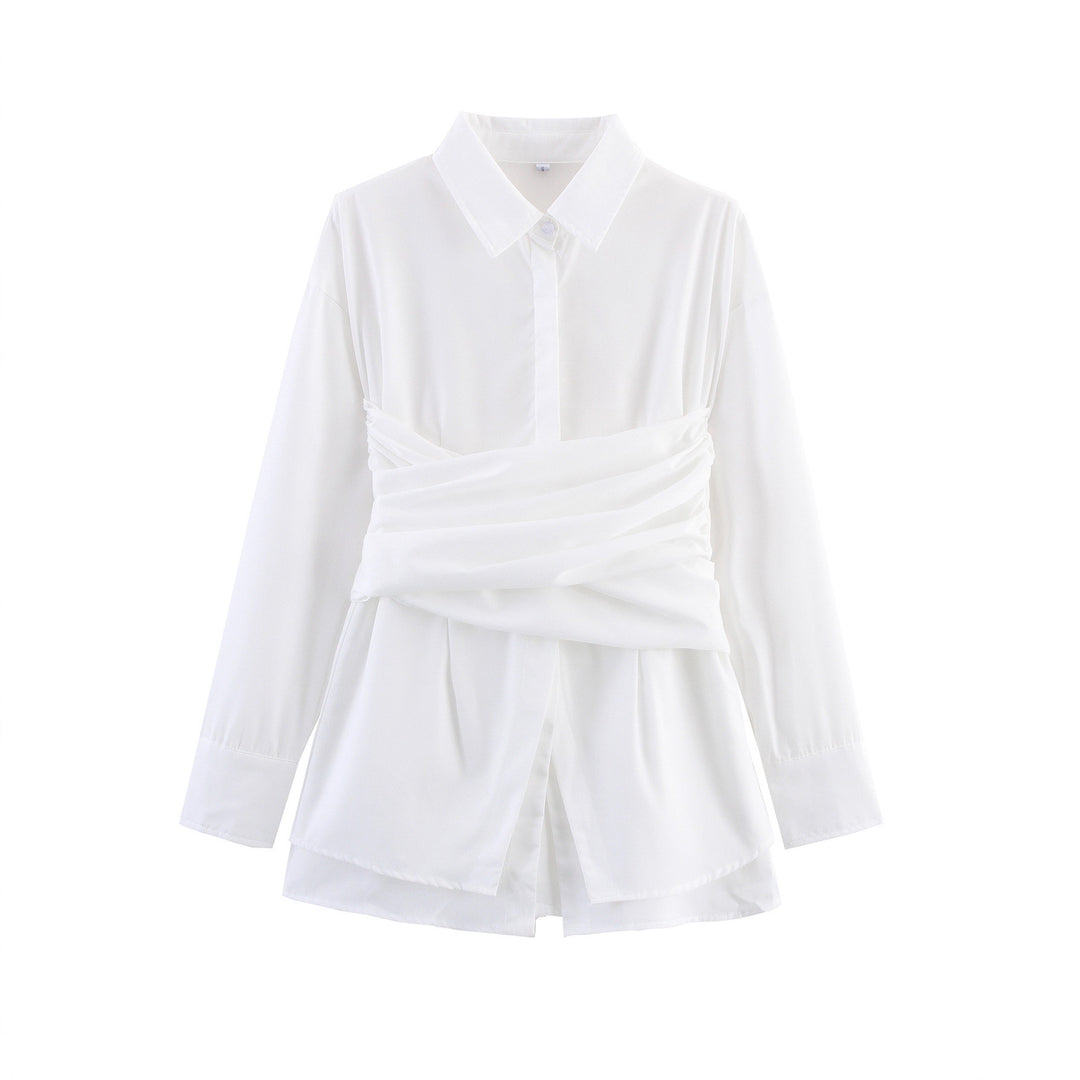Damen Wickeloptik-Hemdbluse mit drapiertem Tailleneinsatz Shop Nory