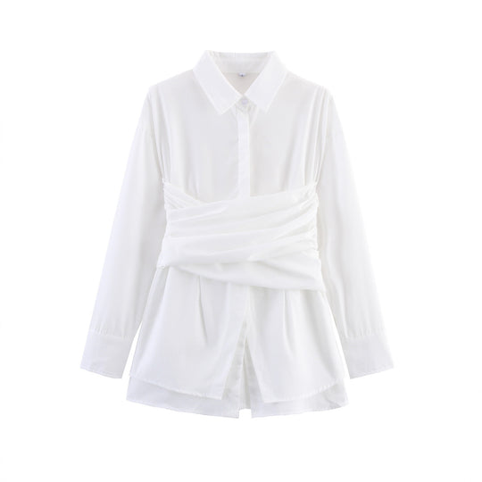 Damen Wickeloptik-Hemdbluse mit drapiertem Tailleneinsatz Shop Nory
