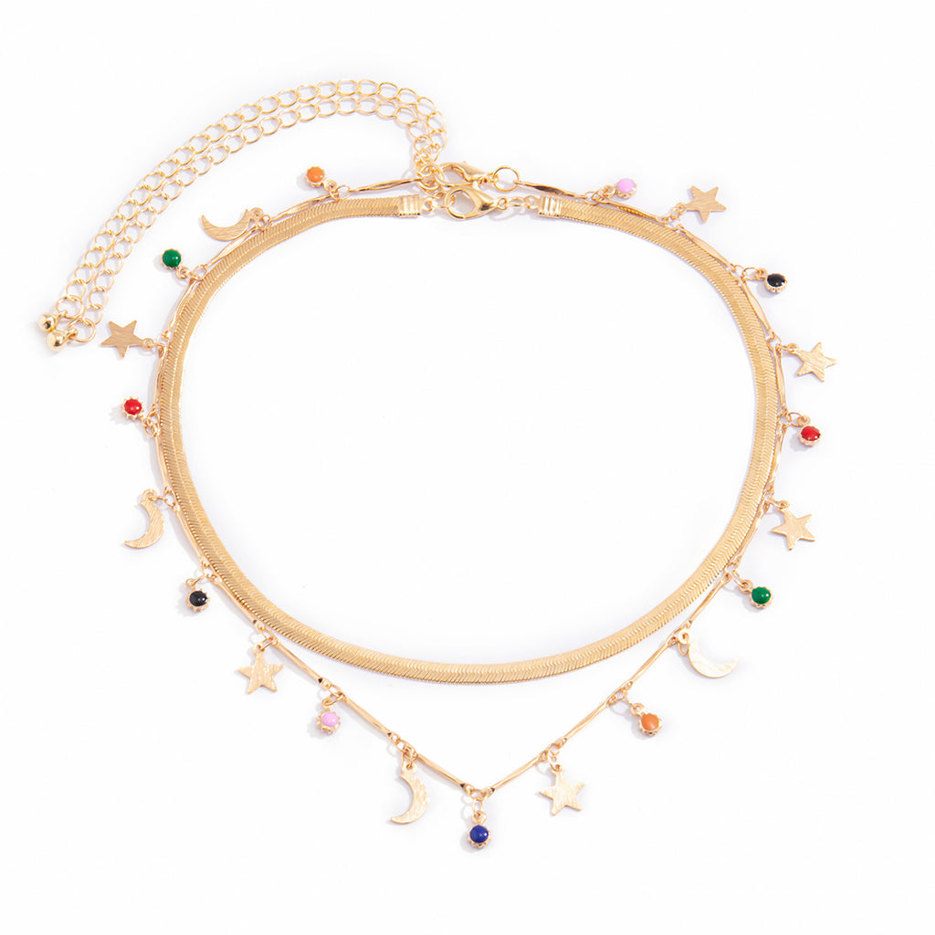 Damen Halskette mit charmanten Stern- und Mondanhängern Shop Nory