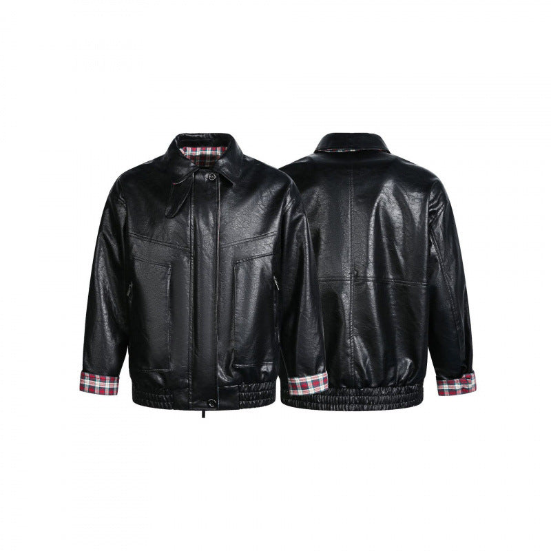 Herren Lederimitat-Blouson mit Karofutter, Reißverschluss und elastischem Saum Shop Nory