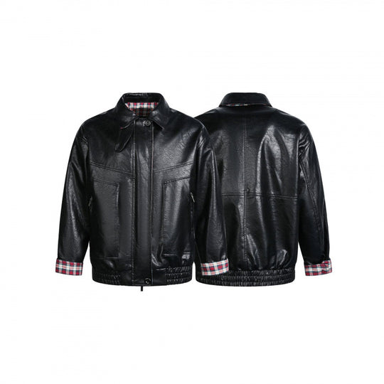 Herren Lederimitat-Blouson mit Karofutter, Reißverschluss und elastischem Saum Shop Nory