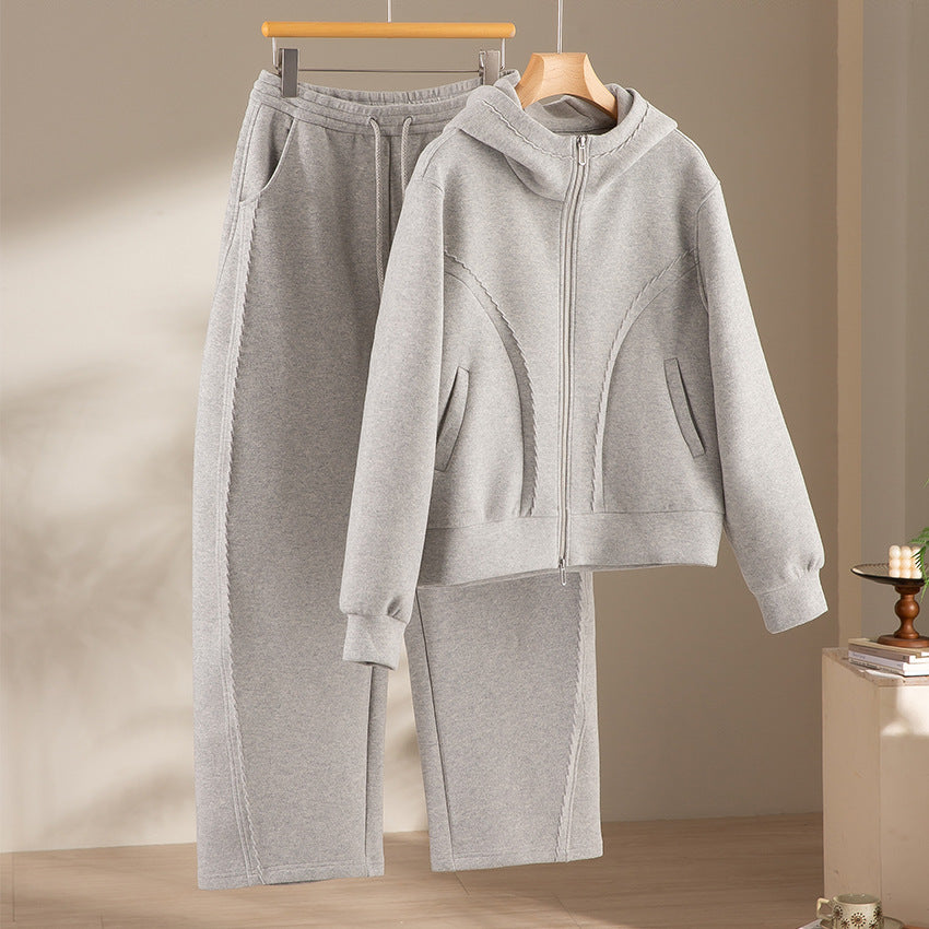 Damen Relaxed-Fleece-Hose mit hoher Taille, Tunnelzug und dekorativer Seitennaht Shop Nory
