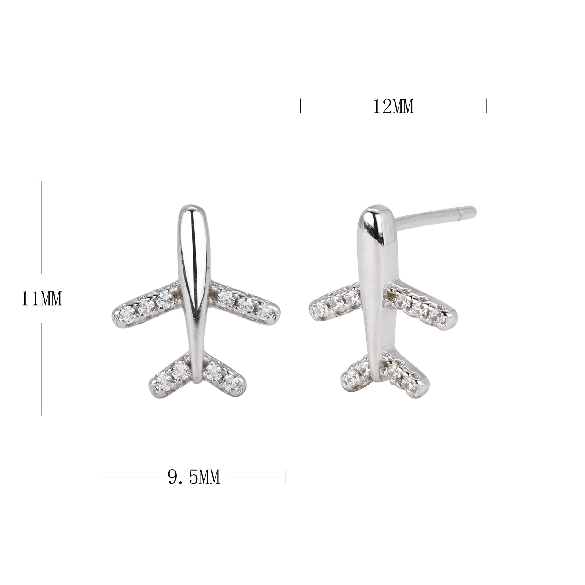 Damen Ohrstecker im modernen Flugzeug-Design mit funkelnden Strasssteinen Shop Nory