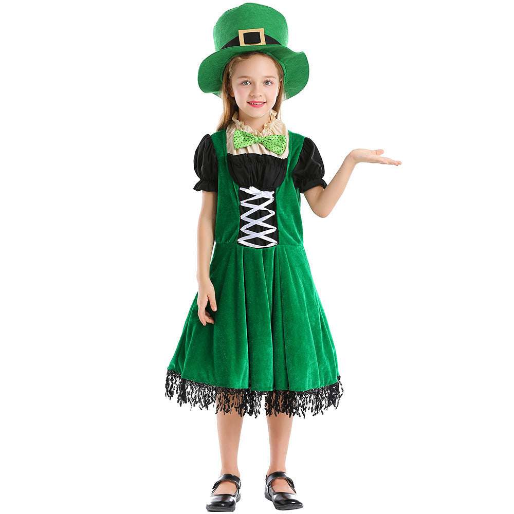 Mädchen Leprechaun Kostüm mit grünem Hut und Fransen Shop Nory