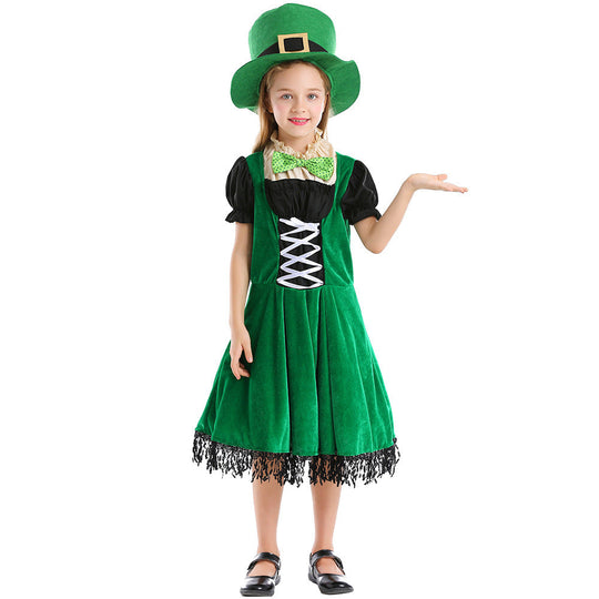 Mädchen Leprechaun Kostüm mit grünem Hut und Fransen Shop Nory