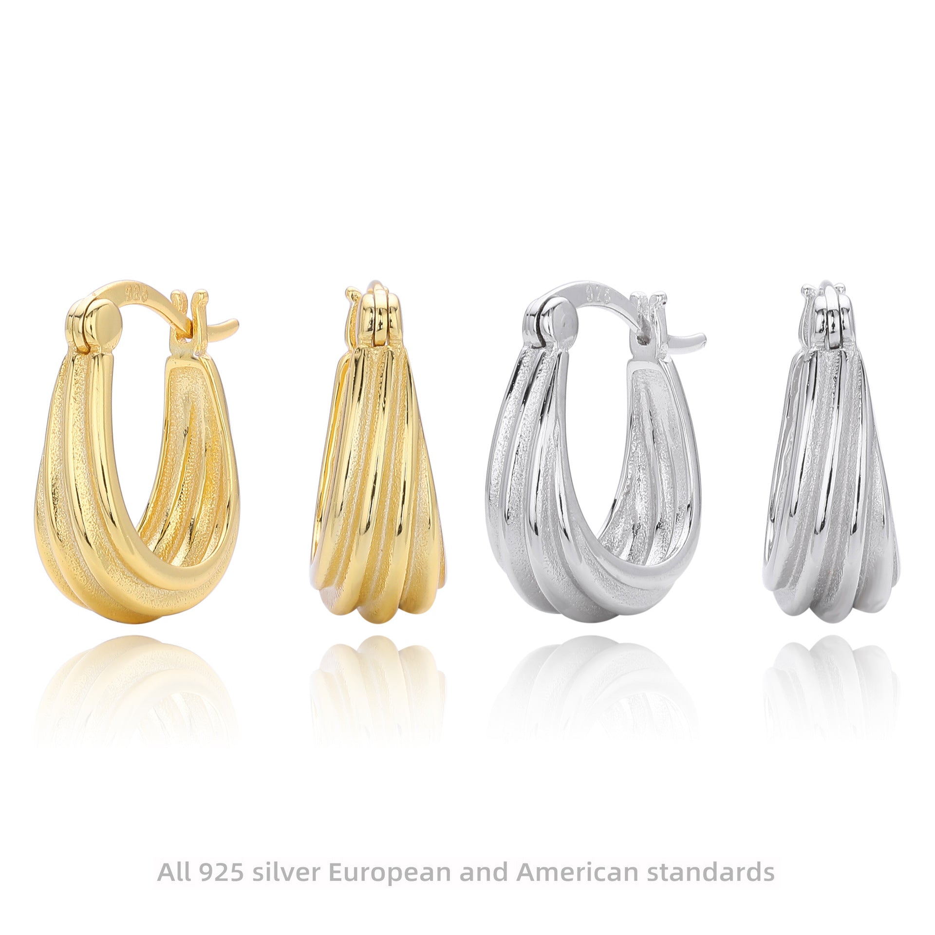 Damen Ohrringe mit raffiniertem gewellten Design aus 925 Sterling Silber Shop Nory