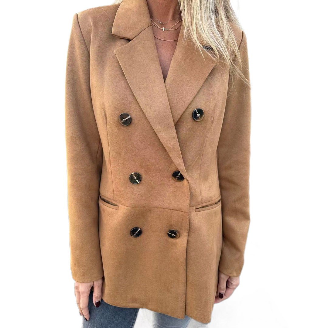 Damen Doppelreihiger Mantel im Velourslook mit Reverskragen Shop Nory