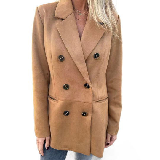 Damen Doppelreihiger Mantel im Velourslook mit Reverskragen Shop Nory