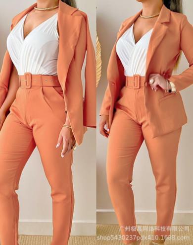 Damen Tailoring-Set mit Animal-Print-Revers, tailliertem Gürtelblazer und High‑Waist-Slimhose Shop Nory