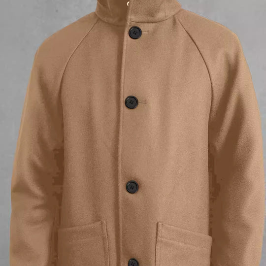 Herren Kapuzenmantel aus Wollmix mit gerader Silhouette, verdeckter Knopfleiste und großen Aufgesetzten Taschen Shop Nory