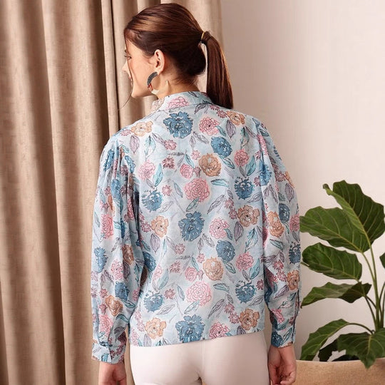 Damen Leichte Chiffon-Bluse mit floralem Allover-Print und Ballonärmeln Shop Nory
