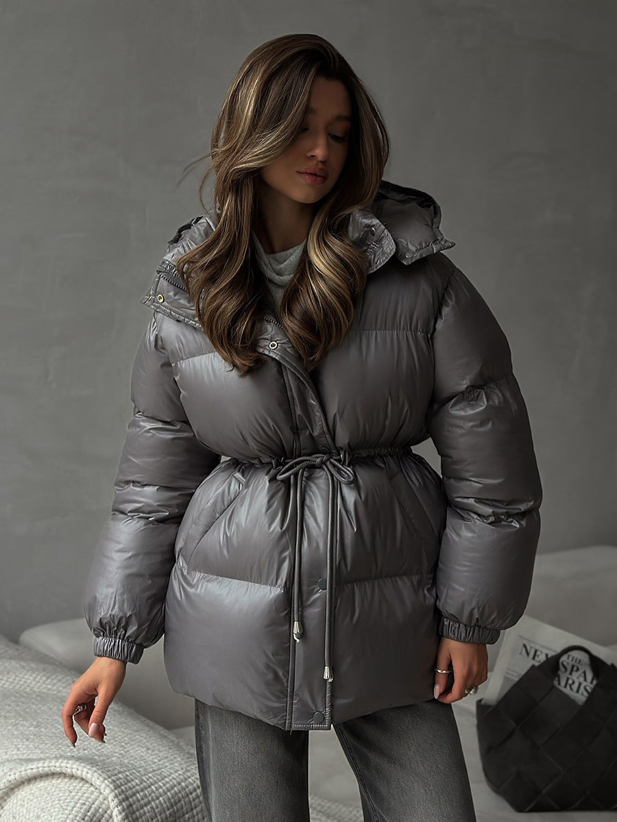 Damen Taillierte Steppjacke in Daunenoptik mit Tunnelzug und Kapuze Shop Nory