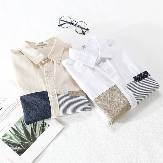 Herren Langärmeliges Baumwollhemd mit kontrastierenden Patch-Details und Brusttasche Shop Nory