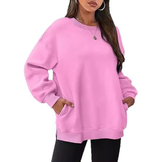 Damen nan lässiger Oversize-Sweatpullover mit seitlichen Eingrifftaschen, geripptem Saum und überschnittener Schulter Shop Nory