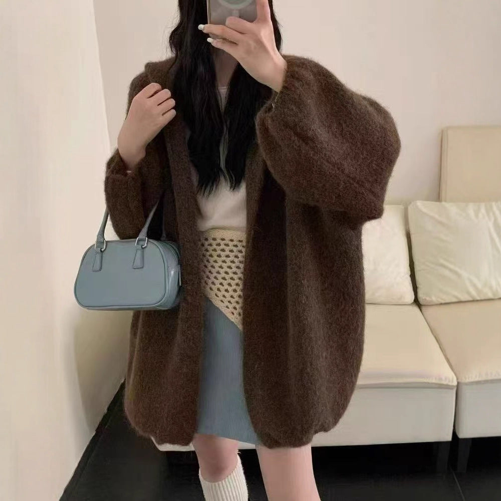 Damen Flauschige Übergröße Strickjacke Shop Nory