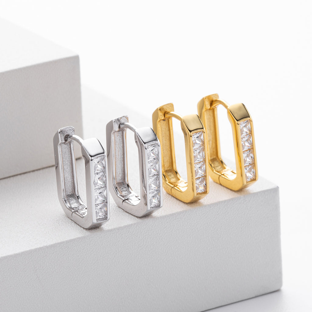 Damen Ohrcreolen mit glänzendem Zirkonbesatz aus hochwertigem 925 Sterling Silber Shop Nory