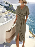 Damen Wickelkleid mit eleganter Drapierung und Seitenschlitz ShopNory