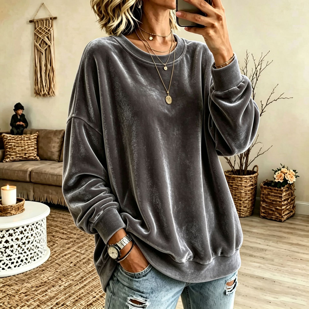 Damen Oversize-Samtpullover mit weitem Schnitt und geripptem Saum Shop Nory