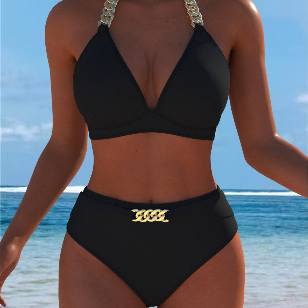 Damen Bikini mit luxuriösem Marmormuster und edlen Details