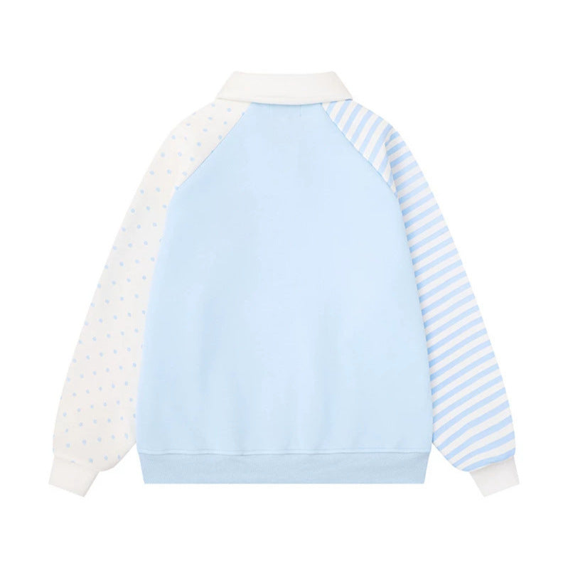 Damen Langarm-Polo-Sweatshirt im Patchwork-Stil mit kontrastierenden Ärmeln und Stern-Applikationen Shop Nory