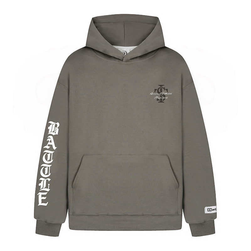 Unisex Oversize-Kapuzenpullover mit Gothic-Ärmelprint und Kängurutasche Shop Nory