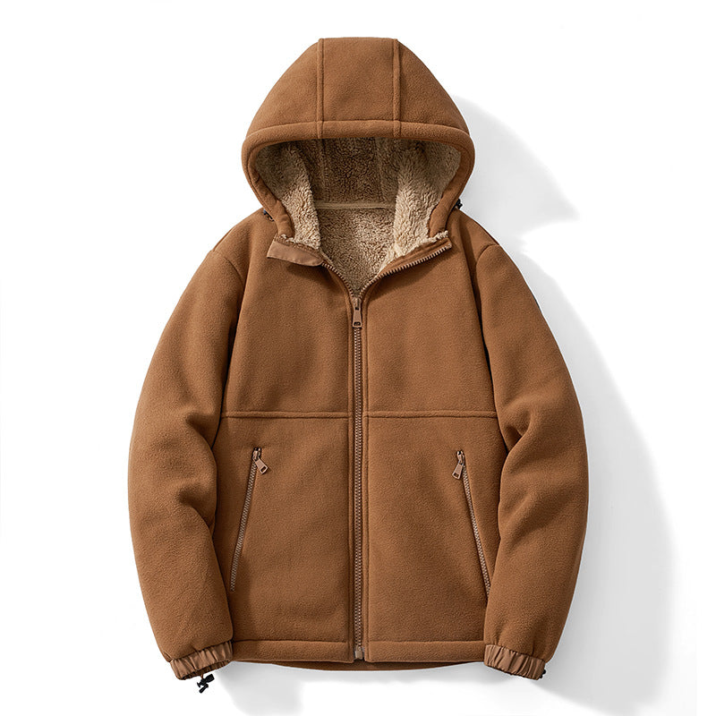 Herren Kapuzen-Fleecejacke mit Teddy-Innenfutter, durchgehendem Reißverschluss und winddichten Bündchen Shop Nory