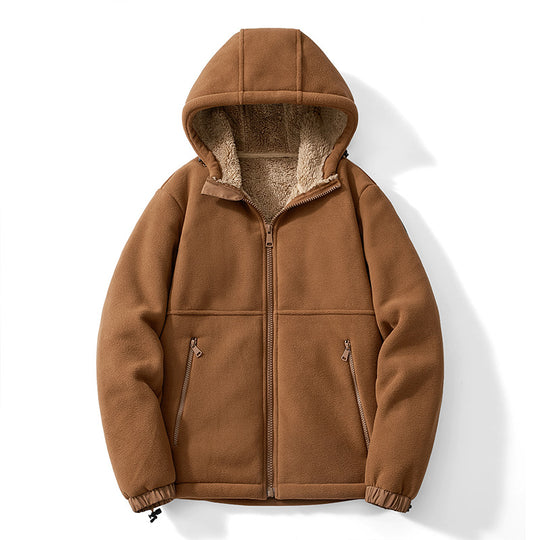 Herren Kapuzen-Fleecejacke mit Teddy-Innenfutter, durchgehendem Reißverschluss und winddichten Bündchen Shop Nory