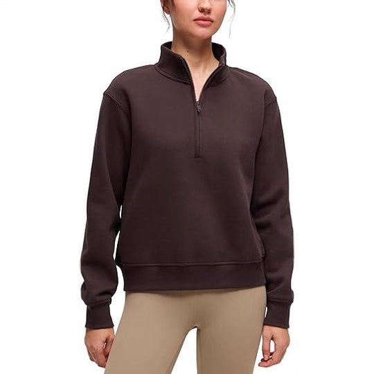 Damen Oversize-Sweatshirt mit halbem Reißverschluss, Stehkragen und Rippbündchen Shop Nory