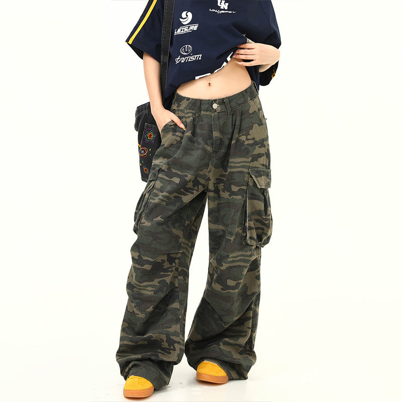 Damen Cargo-Hose mit weitem Bein und camouflagemuster Shop Nory