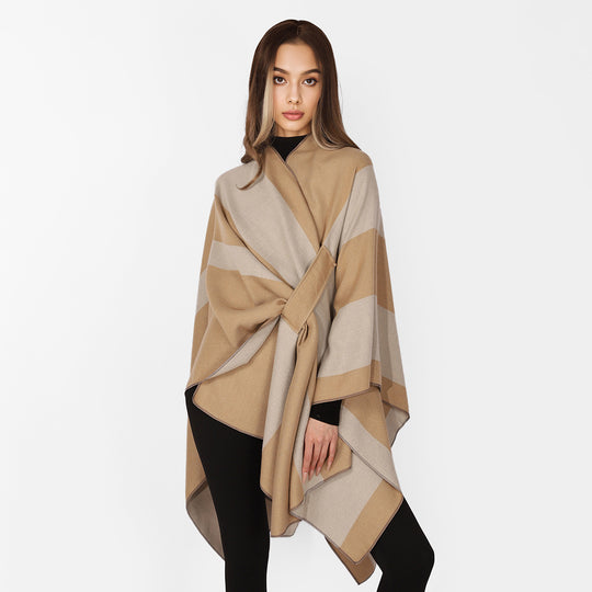 Damen Wickel‑Cape mit breitem Streifenmuster und Bindegürtel Shop Nory