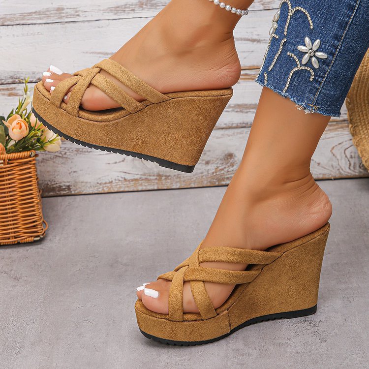 Damen Wedge-Pantoletten mit raffiniertem Kreuzriemen-Design und bequemer Sohle