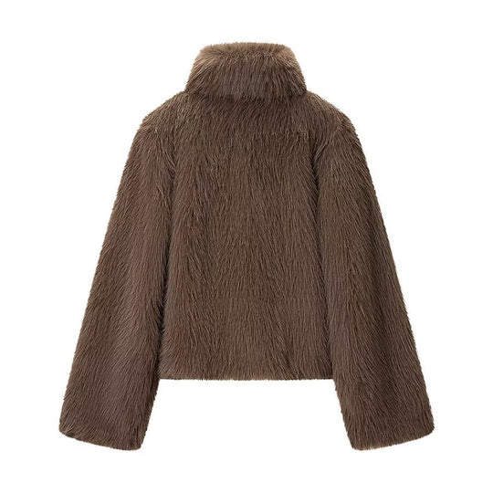Damen Kurze Kunstfelljacke mit hohem Stehkragen und Oversized‑Silhouette Shop Nory
