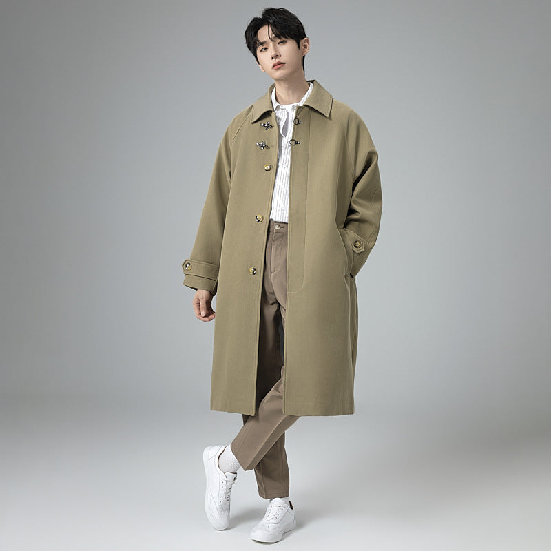 Herren Lang geschnittener Mantel im modernen Duffle‑Stil mit Knebelverschlüssen und gestreiftem Innenfutter Shop Nory