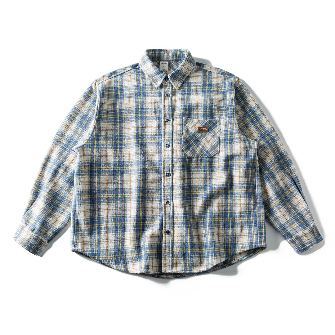Unisex Lockeres Karomuster-Flanellhemd im Overshirt-Stil mit abgerundetem Saum Shop Nory