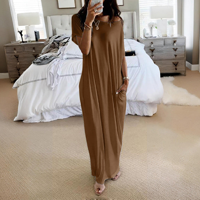 Damen Lockere Maxikleid mit Animal-Print und Seitentaschen
