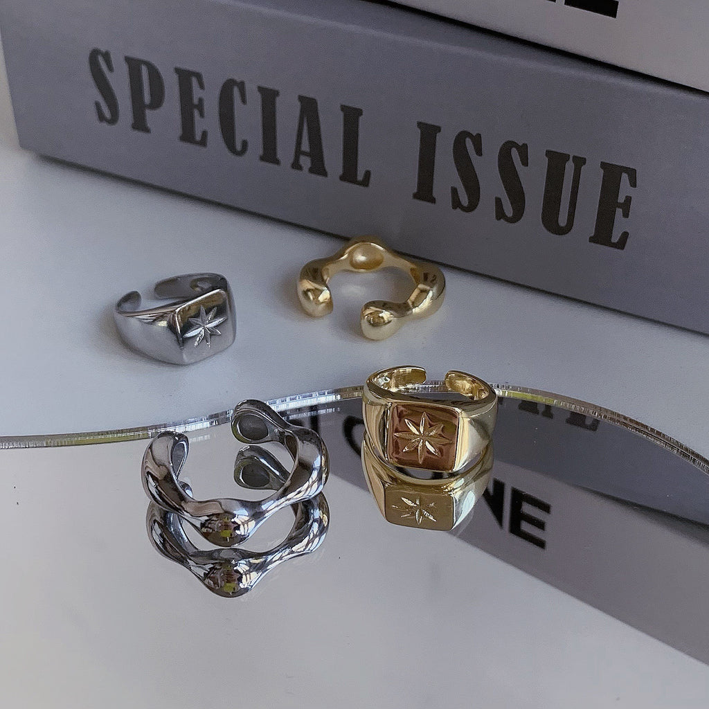 Damen Offener Ring mit zeitgemäßem Wellenmuster und glänzendem Finish Shop Nory