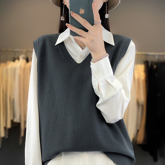 Damen Oversize Strickweste mit tiefem V‑Ausschnitt und feiner Struktur Shop Nory