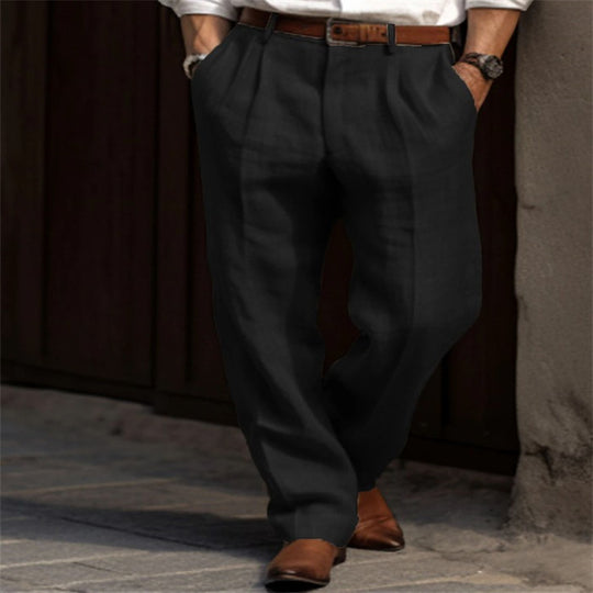 Herren Bundfalten-Leinenchino mit hohem Bund weitem Bein und klassischem Seitentaschenschnitt Shop Nory