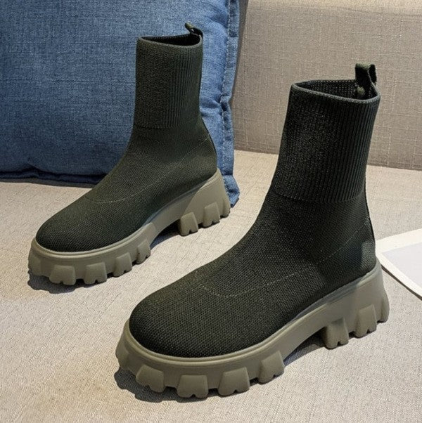 Damen Strick-Sock-Boots mit elastischem Schaft und kontrastierender Profilplateau-Sohle Shop Nory