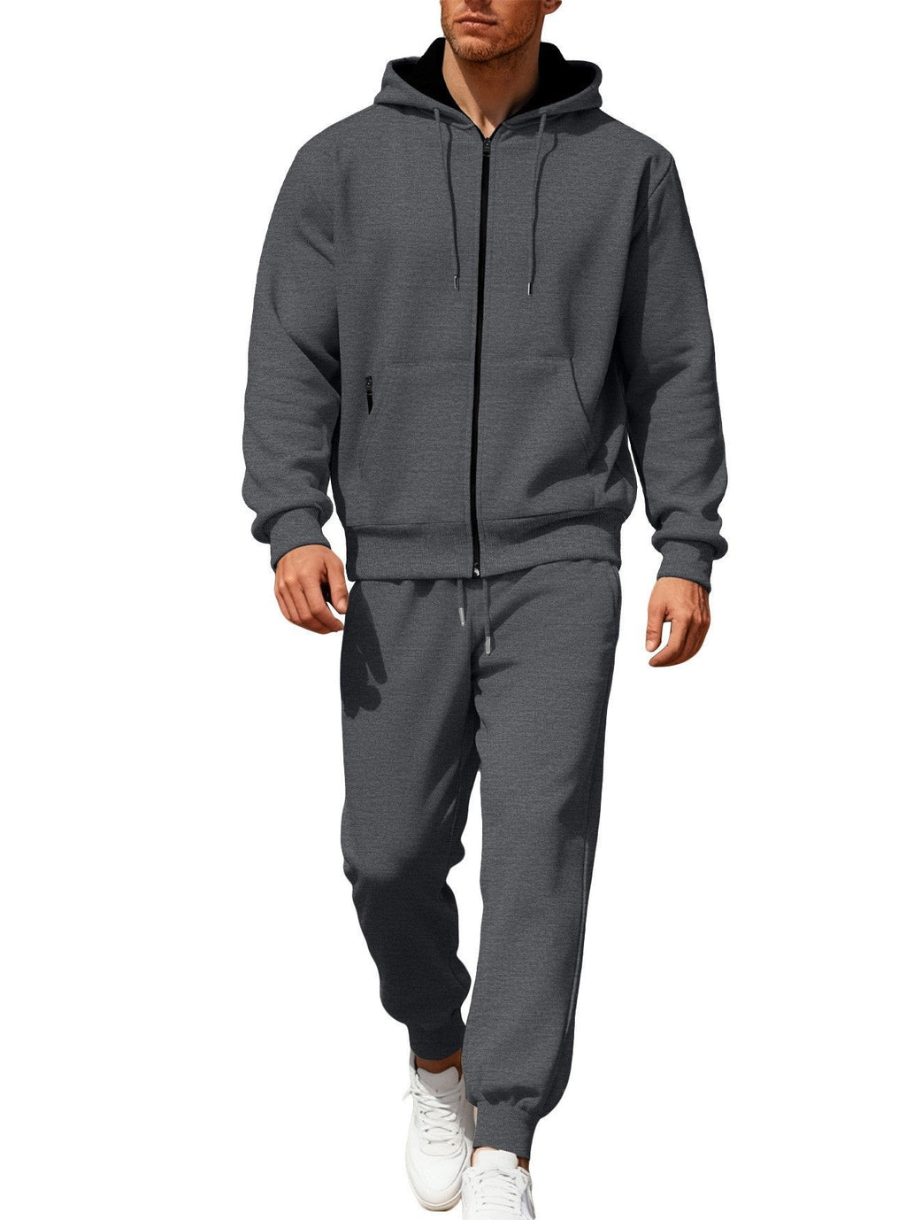 Herren nan Kapuzensweat-Set mit durchgehendem Reißverschluss, Kängurutasche und konischer Jogginghose mit Reißverschlusstaschen Shopnory