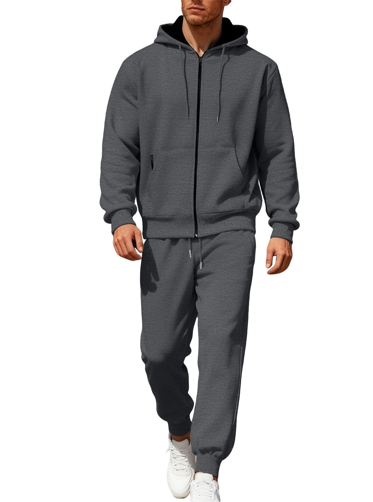 Herren nan Kapuzensweat-Set mit durchgehendem Reißverschluss, Kängurutasche und konischer Jogginghose mit Reißverschlusstaschen Shopnory