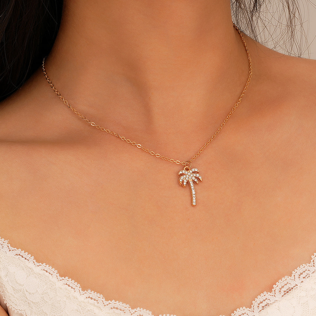 Damen Halskette mit glitzerndem Palmenanhänger Shop Nory